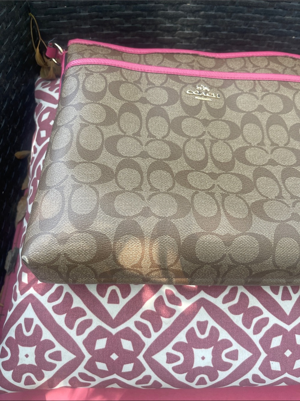 Coach Signature Crossbody with Pink Trim slight wear on the corners. - Picture 9 of 9